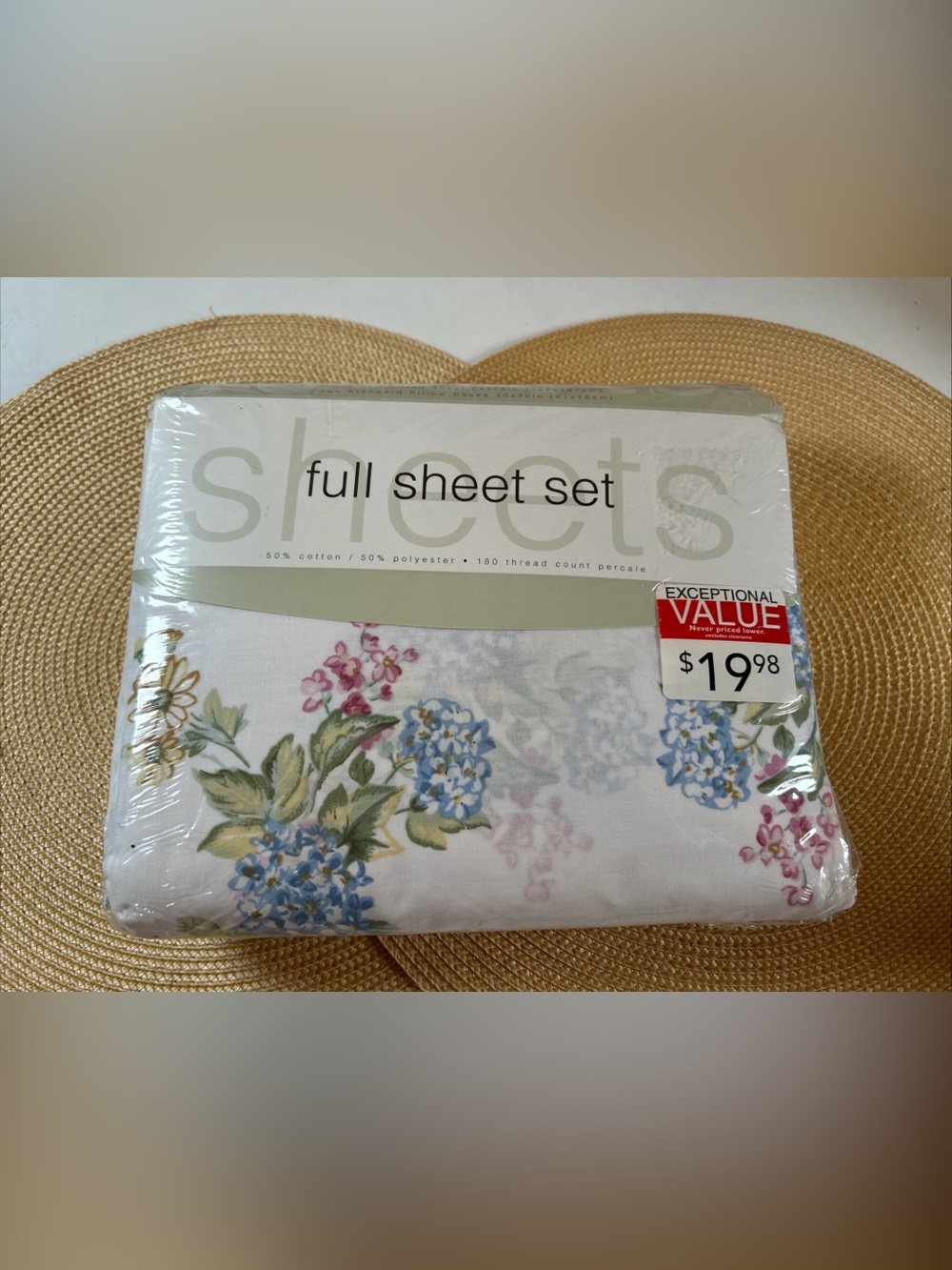 VTG Sears Classic Watercolor Cottage Floral Full Sheet Set Full Flat 2Pillowcase